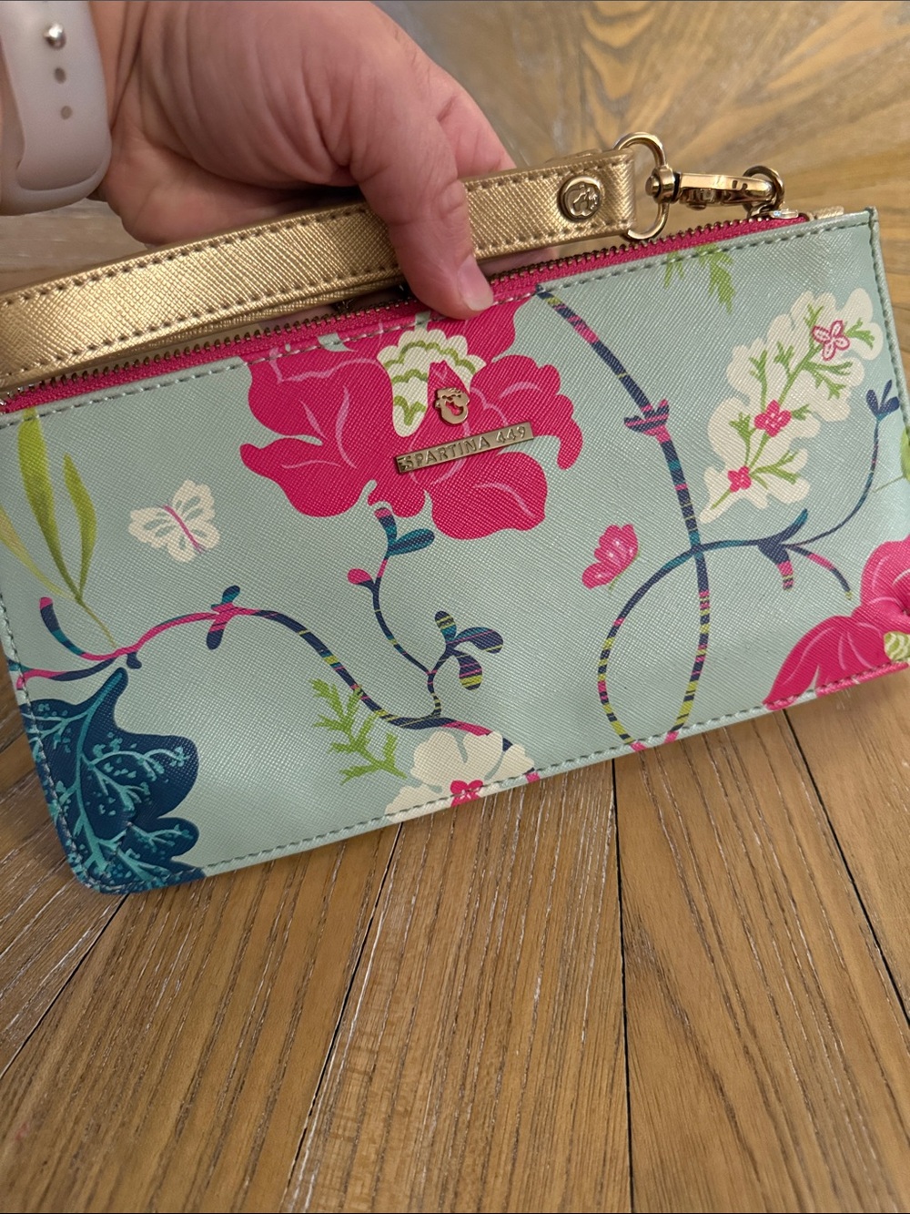 Floral Spartina Pink and Teal Wristlet Clutch - Picture 6 of 6